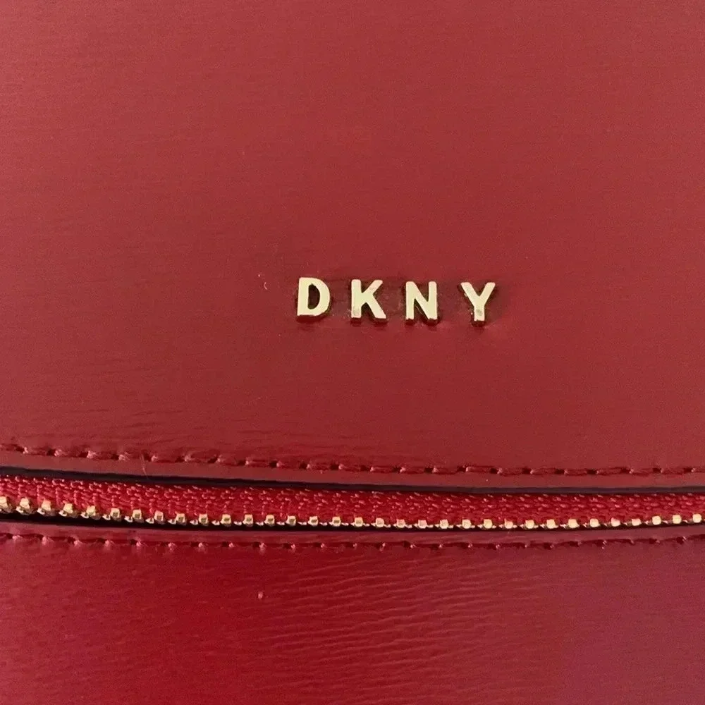 DKNY Bryant red Saffiano leather backpack with gold hardware